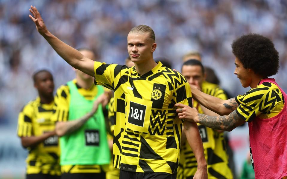 Erling Haaland of Borussia Dortmund acknowledges fans prior to his last game for the club - Lars Baron/Getty Images