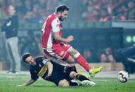 Soccer Football - Bundesliga Relegation Playoff - Union Berlin v VfB Stuttgart - Stadion An der Alten Forsterei, Berlin, Germany - May 27, 2019 VfB Stuttgart's Christian Gentner in action with Union Berlin's Manuel Schmiedebach REUTERS/Annegret Hilse DFL regulations prohibit any use of photographs as image sequences and/or quasi-video