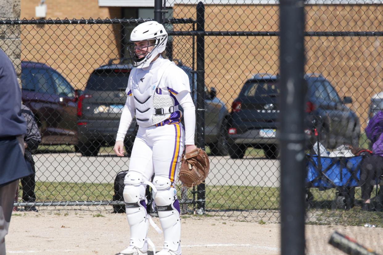 Hononegah's Dani Franz, shown behind the plate during a game last season, is one of the area's top softball players to watch as the 2024 season heats up.