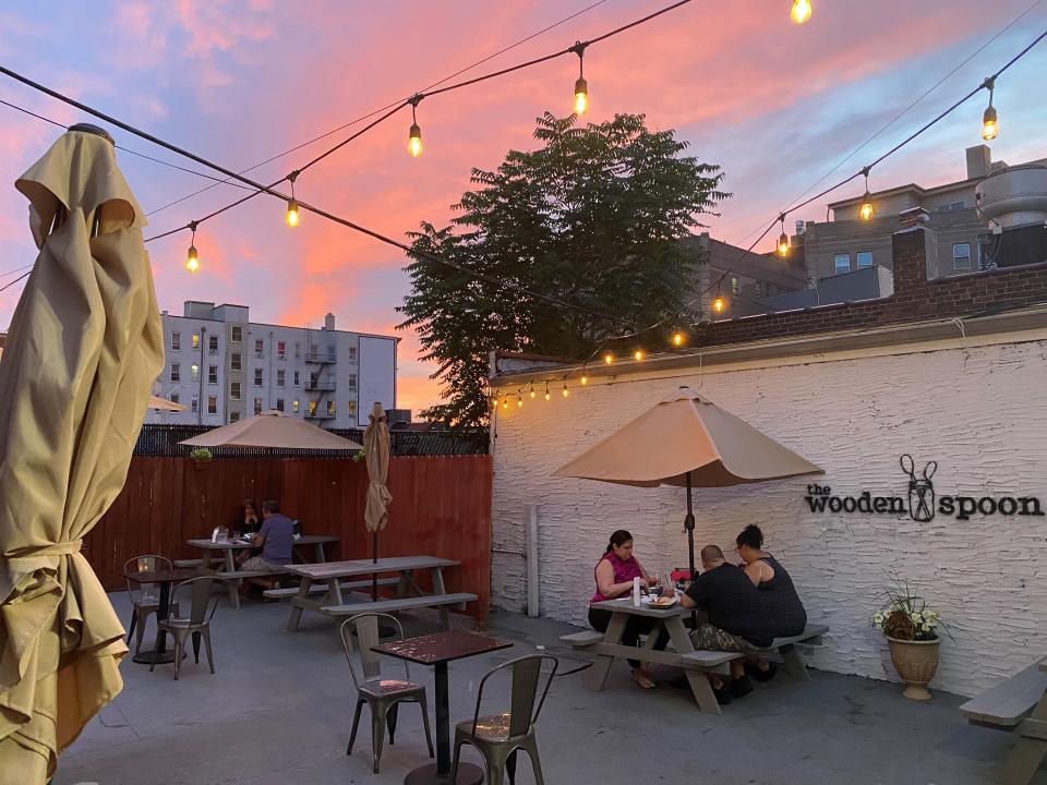 Outdoor seating at Wooden Spoon in New Rochelle.