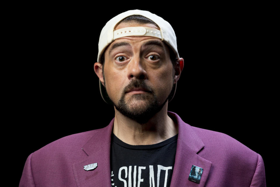 This Sept. 25, 2019 photo shows Kevin Smith posing during an interview in Los Angeles to promote his film "Jay and Silent Bob Reboot." (Photo by Willy Sanjuan/Invision/AP)