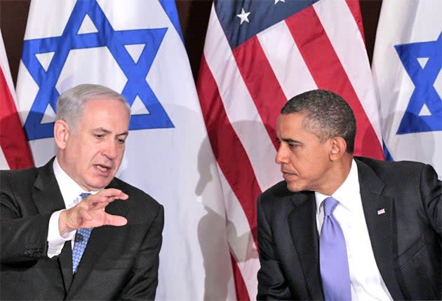 Prime Minister Benjamin Netanyahu with President Barack Obama at the United Nations in 2020 (AP)