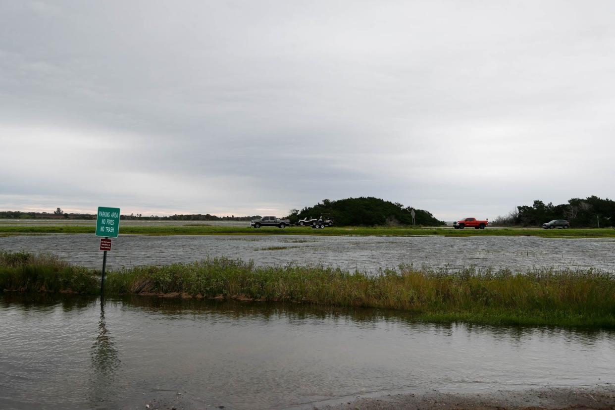 FILE: High winds and an extreme tide pushed the high tide to nearly flood Highway 80 on Thursday September 29, 2022 as Tybee Island feels the impact from Hurricane Ian. Researchers use a tide guage located on Highway 80 at Fort Pulaski to measure sea-level rise across the years.