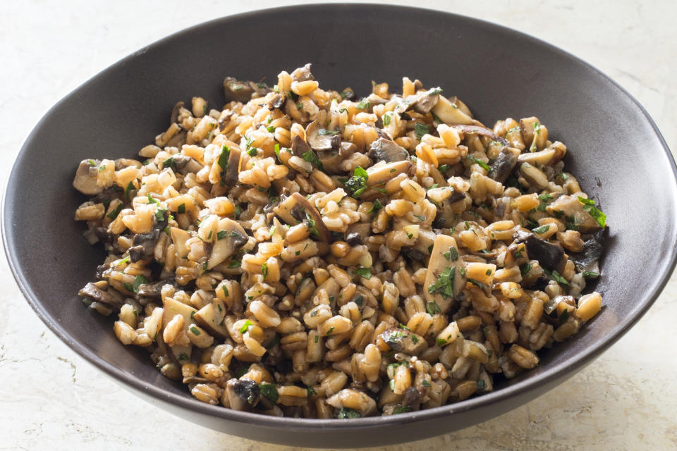 This undated photo provided by America's Test Kitchen in March 2019 shows Warm Farro With Mushrooms. The recipe appears in "The Complete Diabetes Cookbook." (Carl Tremblay/America's Test Kitchen via AP)