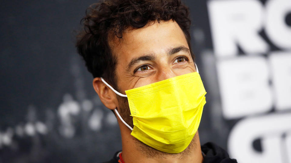Pictured here, Daniel Ricciardo wears a face mask at the Belgian GP.