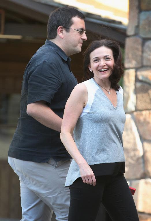 Sheryl Sandberg, Chief Operating Officer of Facebook, and her husband David Goldberg, CEO of SurveyMonkey, in Sun Valley, Idaho on July 8, 2014