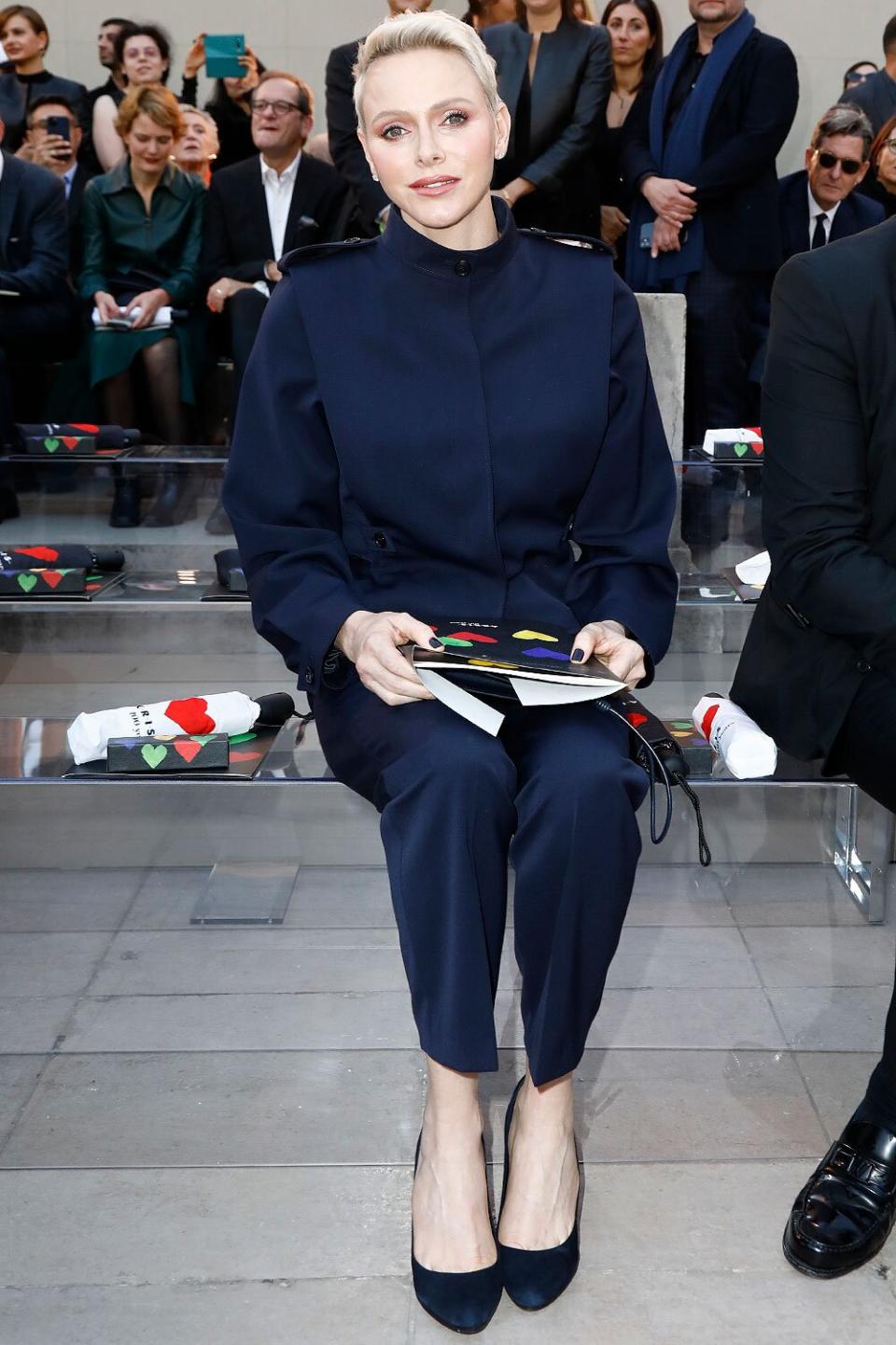 Princess Charlene of Monaco attends the Akris Womenswear Spring/Summer 2023 show as part of Paris Fashion Week on October 01, 2022 in Paris, France.