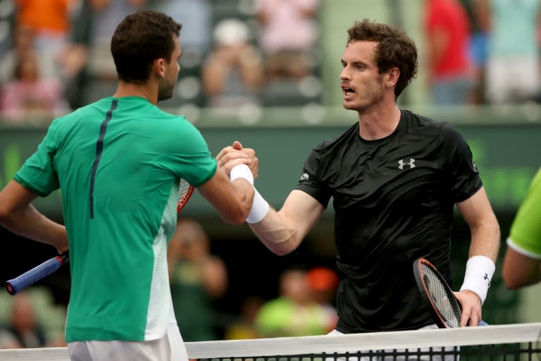 Briton Andy Murray (right) lost a 6-7 (1/7), 6-4, 6-3 shocker to 28th-ranked Bulgarian Grigor Dimitrov (left) on Monday at the Miami Open