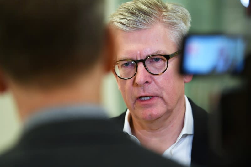 Ericsson CEO Borje Ekholm talks to the media after presenting the company's fourth quarter and 2019 full year results at the Ericsson headquarters in Stockholm