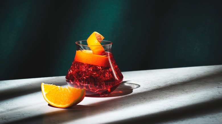 boulevardier cocktail with orange twists