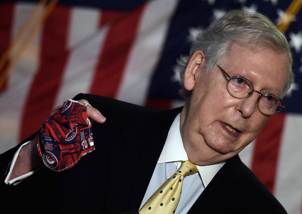 Senate Majority Leader Mitch McConnell (R-Ky.) has made a priority of liability protections for corporations. (Photo: OLIVIER DOULIERY via Getty Images)