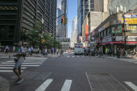 <p>Pedestrians walk across Broadway at the intersection of Cortlandt Street, just down the street from the World Trade Center site, in New York City on Sept. 5, 2018. (Photo: Gordon Donovan/Yahoo News) </p>