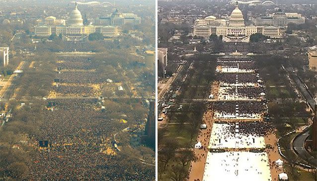 A side-by-side comparison of 2009 and today's inauguration crowds. Source: CNN