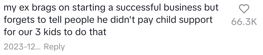 my ex brags on starting a successful business but forgets to tell people he didn't pay child support for our 3 kids to do that