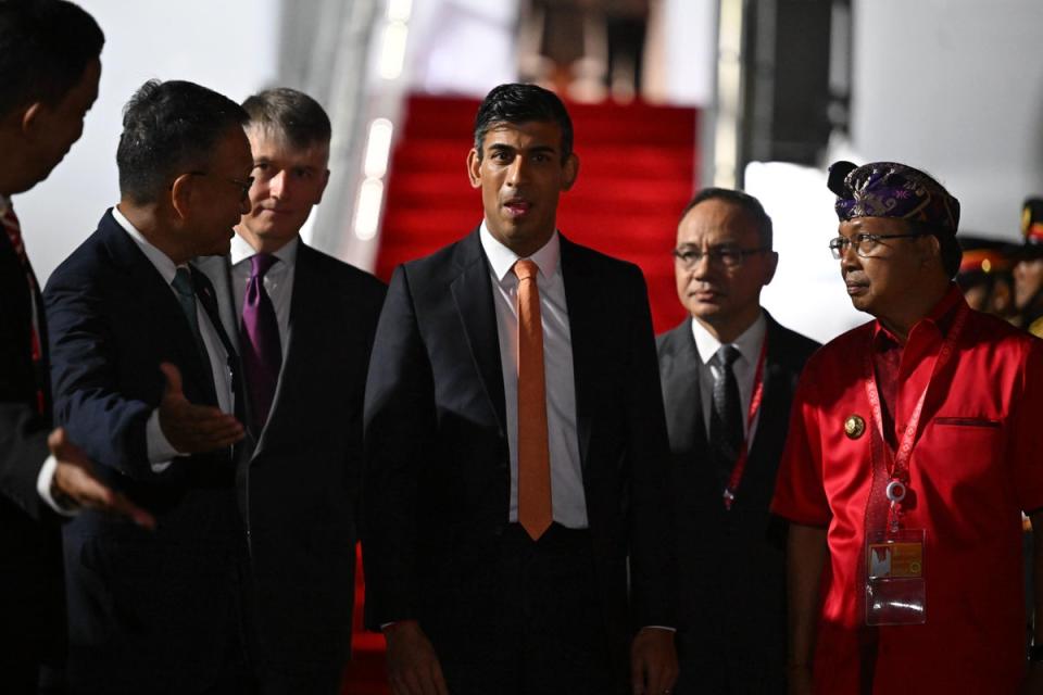 Prime Minister Rishi Sunak arrives at Ngurah Rai International Airport ahead of the G20 summit in Bali (Leon Neal/PA) (PA Wire)