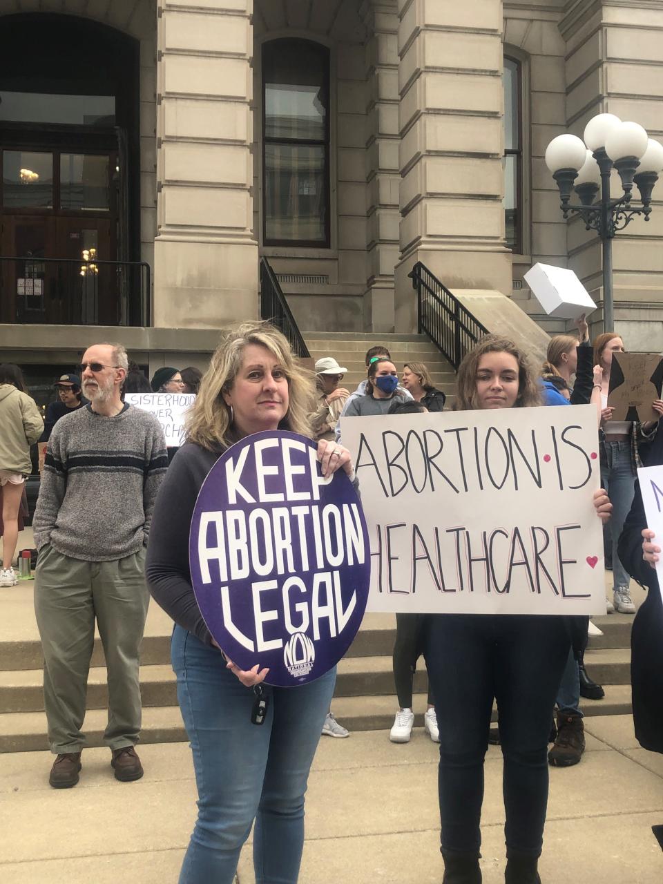 Cindy Gerlach protest outside of the Tippecanoe County Courthouse, in a response to the leaked Supreme Court opinion regarding the overturning of Roe v. Wade, on May 3, 2022, in Lafayette