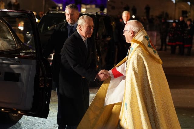 The King arriving for the Together at Christmas Carol Service at Westminster Abbey in London