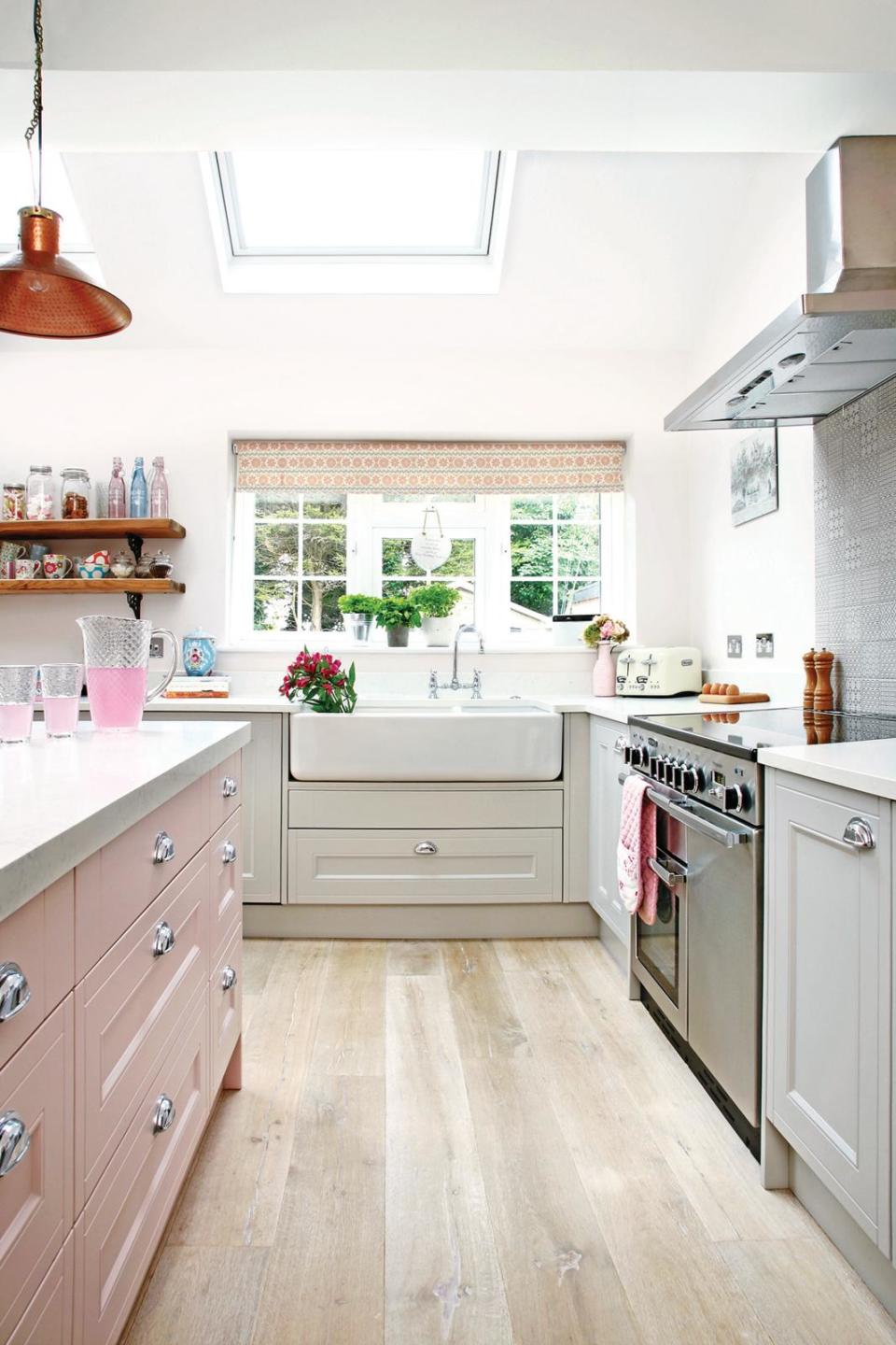 pink and green kitchen