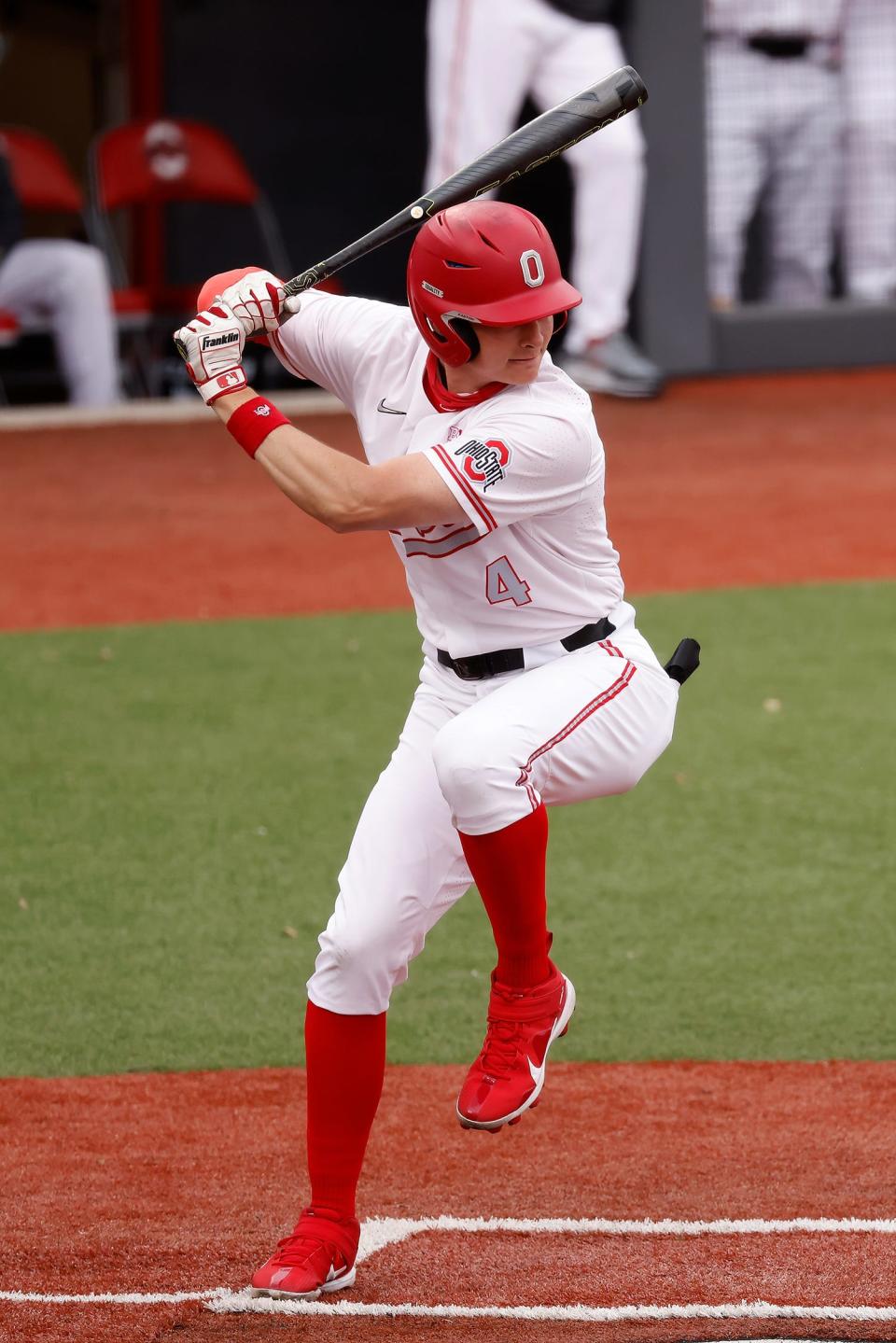 Ohio State's Zach Dezenzo bats against Iowa.