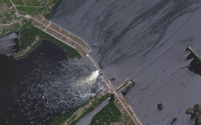 A satellite image shows Nova Khakovka Dam - Reuters