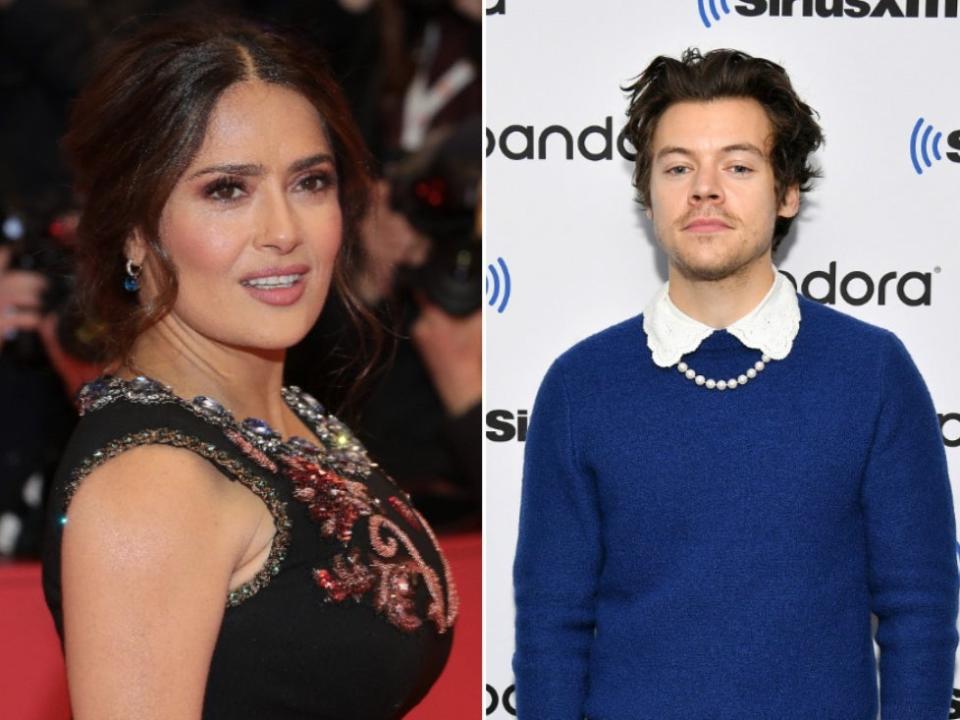 Salma Hayek says her pet owl vomited a ‘ball of rat hair’ on Harry Styles (Getty Images)