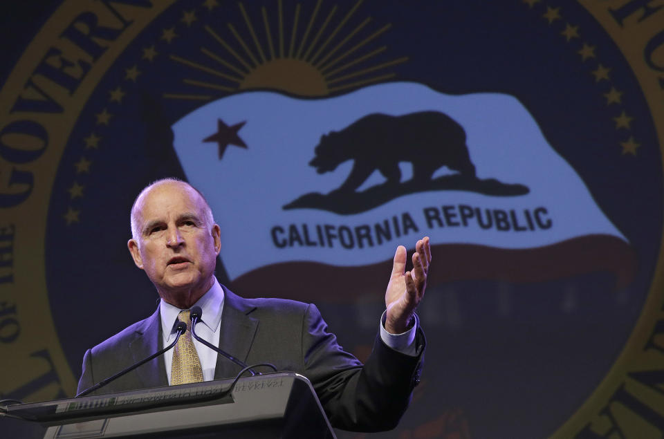 California Gov. Jerry Brown speaks at the 91st Annual Sacramento Host Breakfast on May 18 in Sacramento, Calif. (Photo: Rich Pedroncelli/AP)