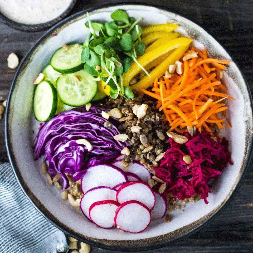 Rainbow Buddha Bowl with Cashew Tahini Sauce