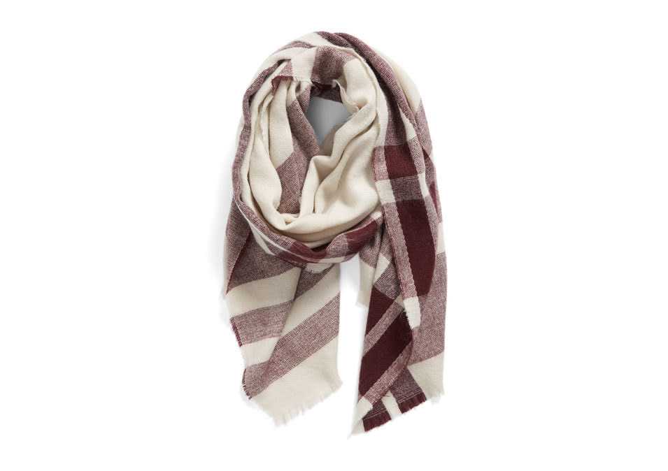 BP Fringe Trim Plaid Oblong Scarf