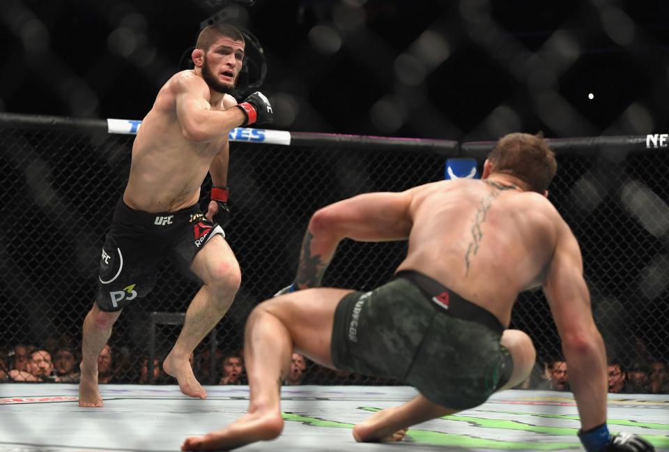 Khabib Nurmagomedov knocks Conor McGregor down