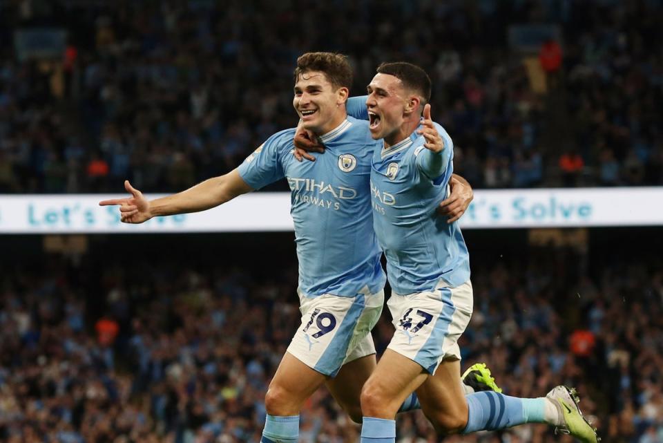 Julian Alvarez and Phil Foden sparkled as Man City overcame Newcastle  (EPA)