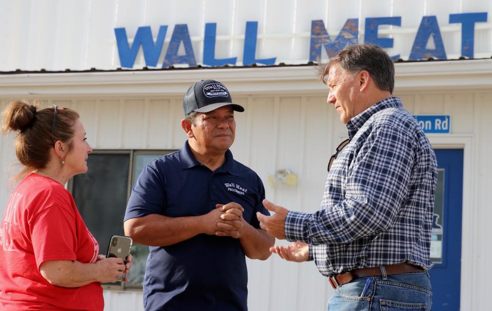 U.S. Sen. Mike Rounds, at right, met with Wall Meat Processing representatives during a recent visit to the plant.