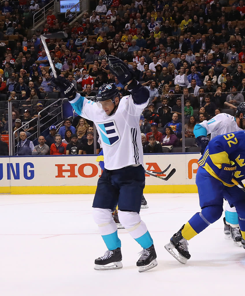 at the semifinal game during the World Cup of Hockey tournament at the Air Canada Centre on September 25, 2016 in Toronto, Canada.