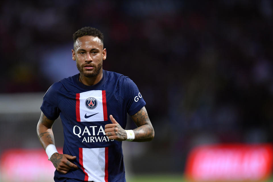 PARIS, FRANCE - AUGUST 28: Neymar Jr of Paris Saint-Germain looks on during the Ligue 1 match between Paris Saint-Germain and AS Monaco at Parc des Princes on August 28, 2022 in Paris, France. (Photo by Aurelien Meunier - PSG/PSG via Getty Images)