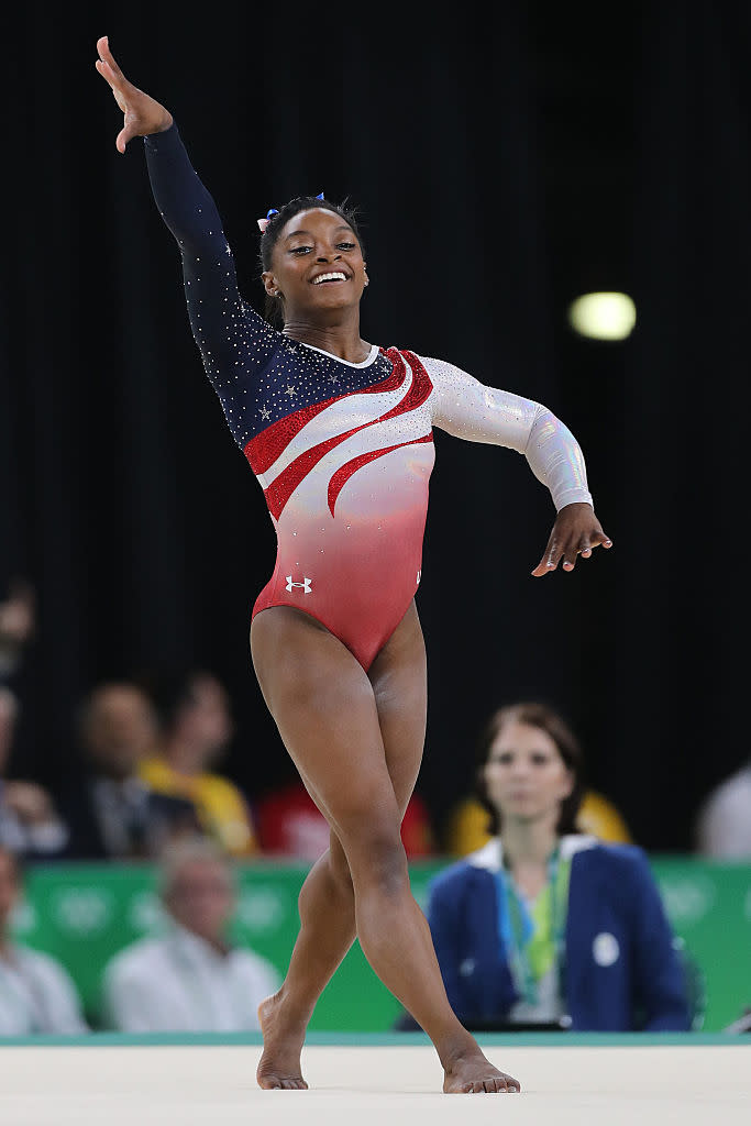 Simone Biles of Team USA during the 2016 Rio Olympics, gymnastics, athletes, sports, uniforms, leotards, under armour, GK Elite