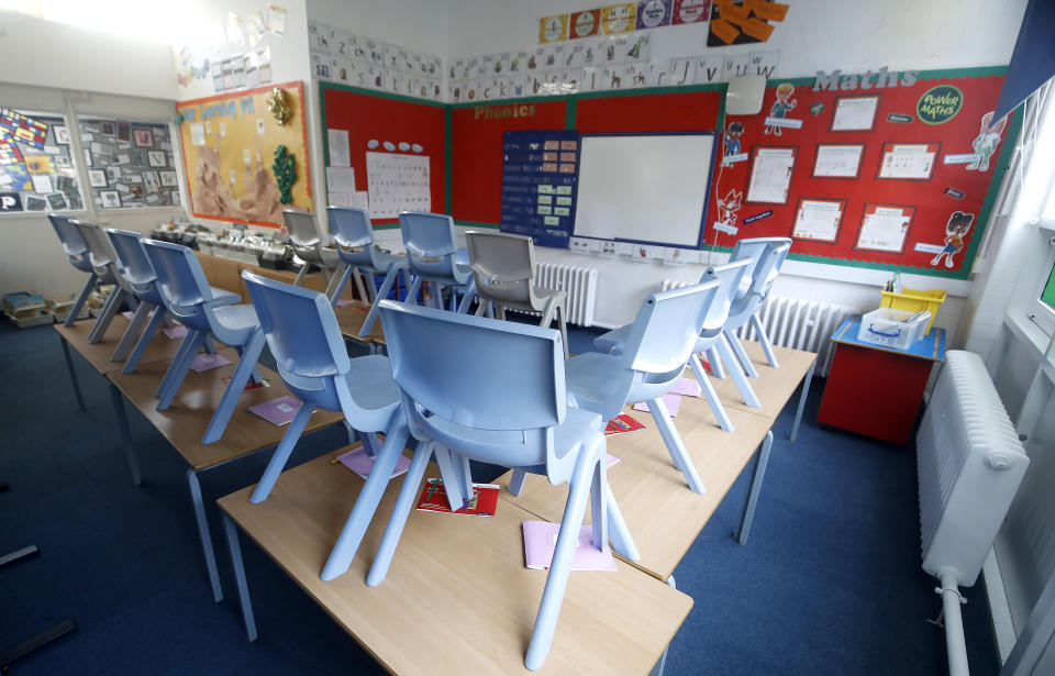 An empty classroom at Manor Park School and Nursery in Knutsford, Cheshire, the day after Prime Minister Boris Johnson put the UK in lockdown to help curb the spread of the coronavirus.