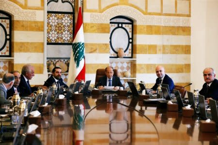 Lebanese President Michel Aoun heads the cabinet meeting at the presidential palace in Baabda, Lebanon February 19, 2018. REUTERS/Mohamed Azakir