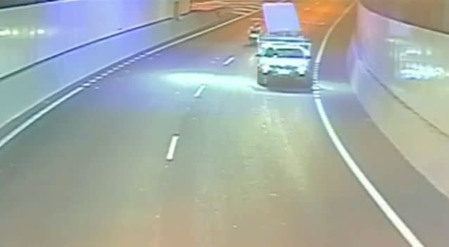 The man was riding along after the ute carrying the mattress before trouble struck.