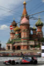 Formula One McLaren Mercedes' British driver Lewis Hamilton speeds past St. Basil's Cathedral during the "Moscow City Racing" show on July 15, 2012 in central Moscow. AFP PHOTO / KIRILL KUDRYAVTSEVKIRILL KUDRYAVTSEV/AFP/GettyImages