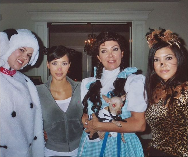 Kris shared a throwback photo to a Halloween when she dressed as Dorothy from The Wizard of Oz. Kourtney went as a sexy leopard, while Khloe wore a Dalmatian costume consisting of a baggy white dog outfit with black spots. Kim hadn't gotten dressed yet, but appeared to have whiskers drawn on her face.