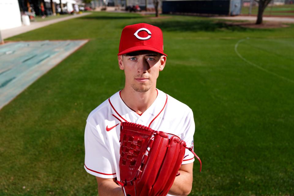 Cincinnati Reds pitcher Brandon Williamson, pictured, Friday, March 18, 2022, at the baseball team's spring training facility in Goodyear, Ariz.