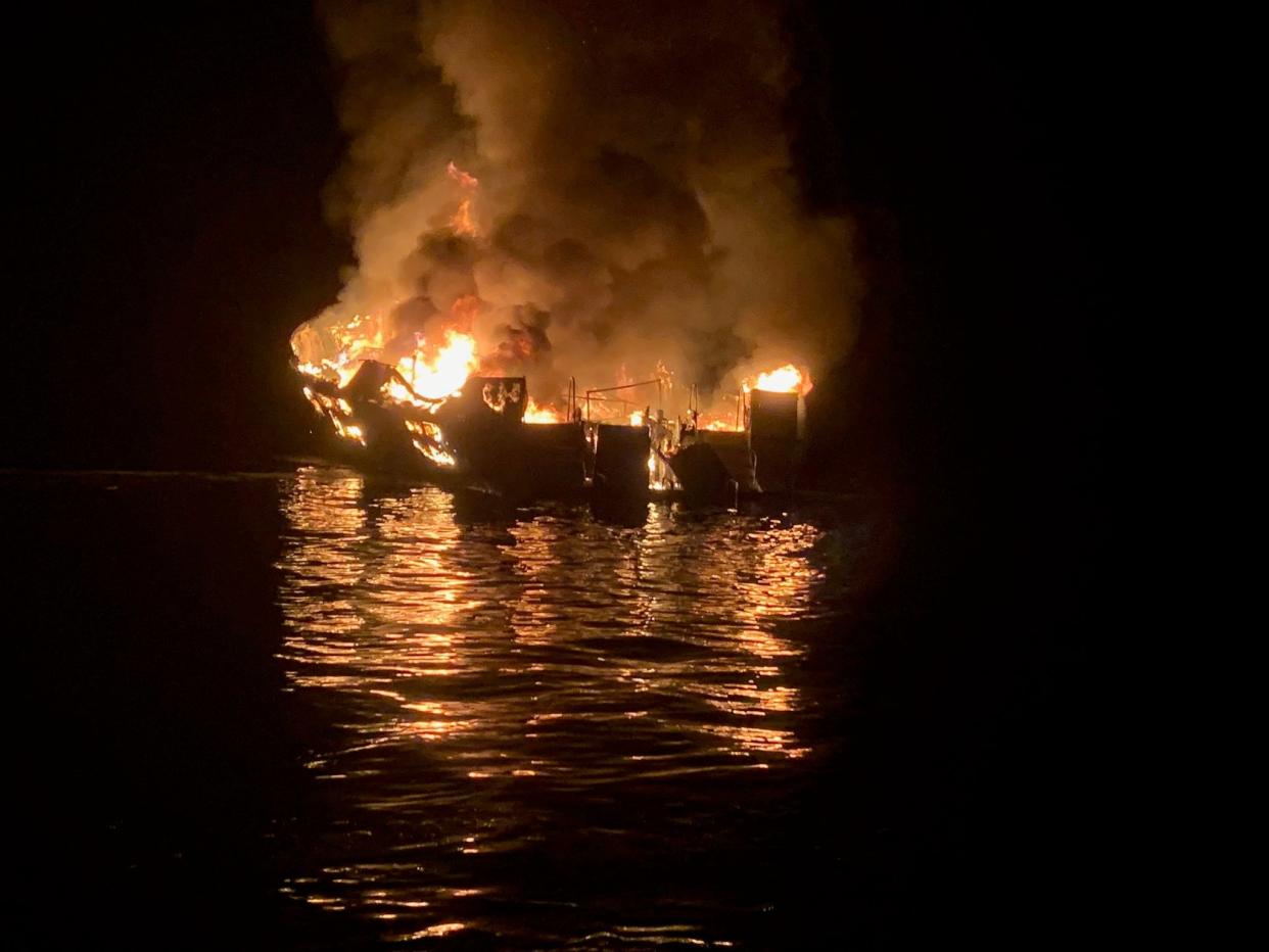 The diving boat Conception on fire off Santa Cruz Island, California: EPA