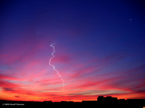 Photographer Geoff Chester captured this spectacular view of a rocket contrail after an evening launch from NASA's Wallops Flight Facility on Wallops Island, Virginia in 2006.