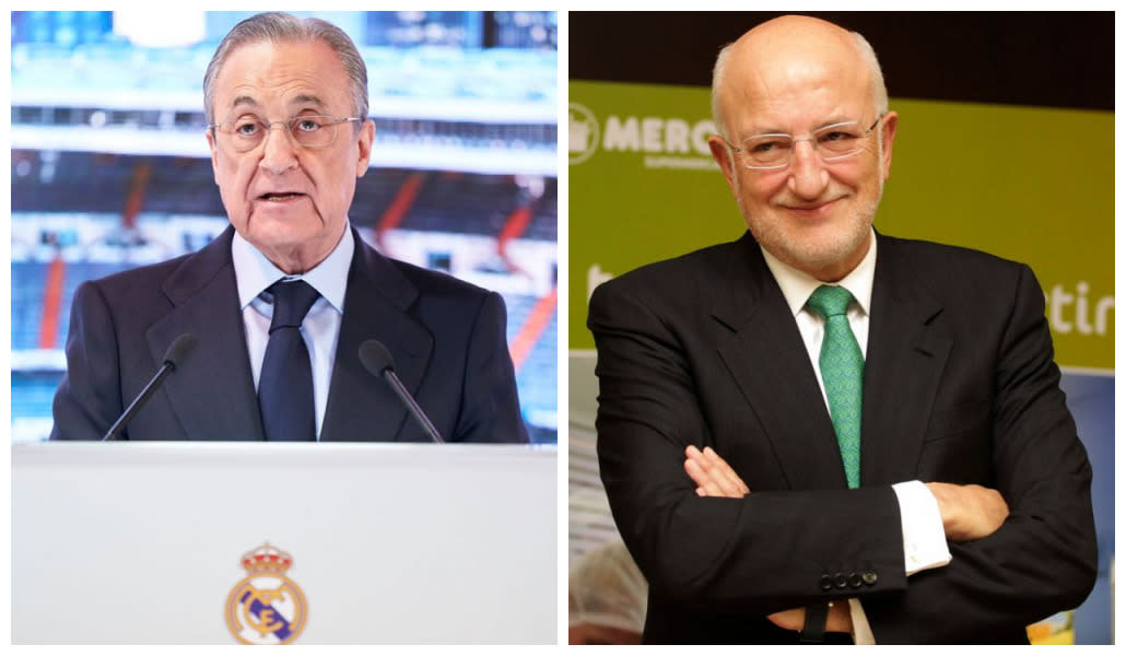 Florentino Pérez y Juan Roig pelean por un negocio millonario y único. (Fuentes: Mateo Villalba/Quality Sport Images/Getty Images y REUTERS/Heino Kalis)