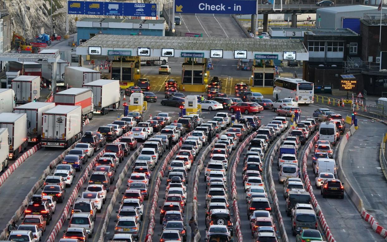 Traffic queues for ferries at the Port of Dover in Kent