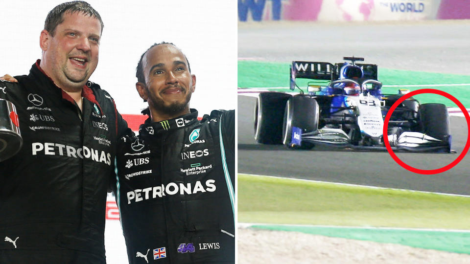 Lewis Hamilton, pictured here after winning a chaotic Qatar Grand Prix.