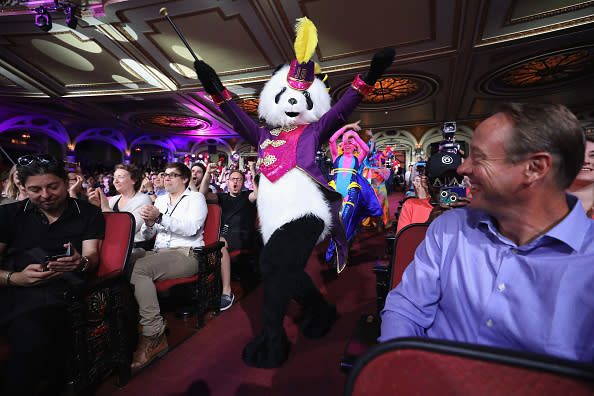 Dancers perform to reveal ‘Just Dance 2019’ during the Ubisoft E3 conference at the Orpheum Theater on June 11, 2018 in Los Angeles, California. The E3 Game Conference begins on Tuesday June 12. (Photo by Christian Petersen/Getty Images)