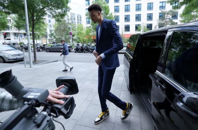 Metropolitan 92's French power forward Victor arrives for The National Basketball League's annual awards in Boulogne-Billancourt, on the outskirts of Paris, on May 17, 2023. Victor Wembanyama, was voted MVP of the season for the first time, and again named best youth and best defender at the National Basketball League's annual awards. The San Antonio Spurs on May 16, 2023 were awarded the top pick in next month's NBA draft, leaving them in pole position to land French prodigy Victor Wembanyama. (Photo by FRANCK FIFE / AFP) (Photo by FRANCK FIFE/AFP via Getty Images)