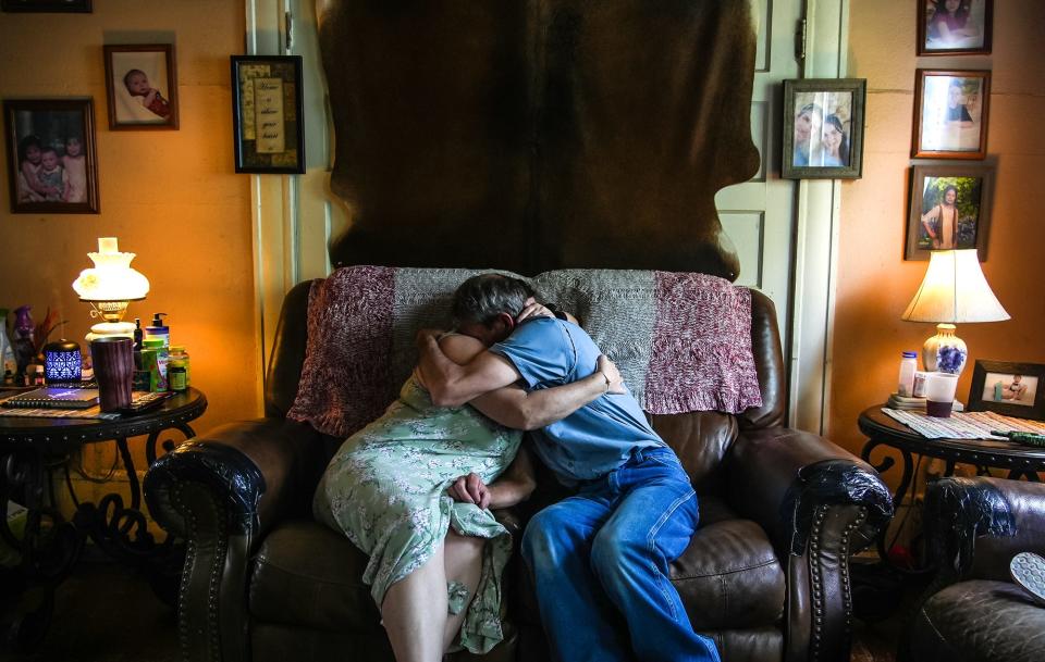 Kim and Adam Crump are overcome with emotion as they remember their son, Hunter, 18, who died from a fentanyl overdose in June 2022. On Friday, three people were sentenced for selling fentanyl in connection with the case.