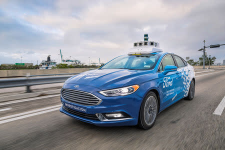 Ford's self-driving vehicle is tested in Miami, Florida, U.S., in this undated photo made available on November 14, 2018. Courtesy Ford Motor Company/Handout via REUTERS