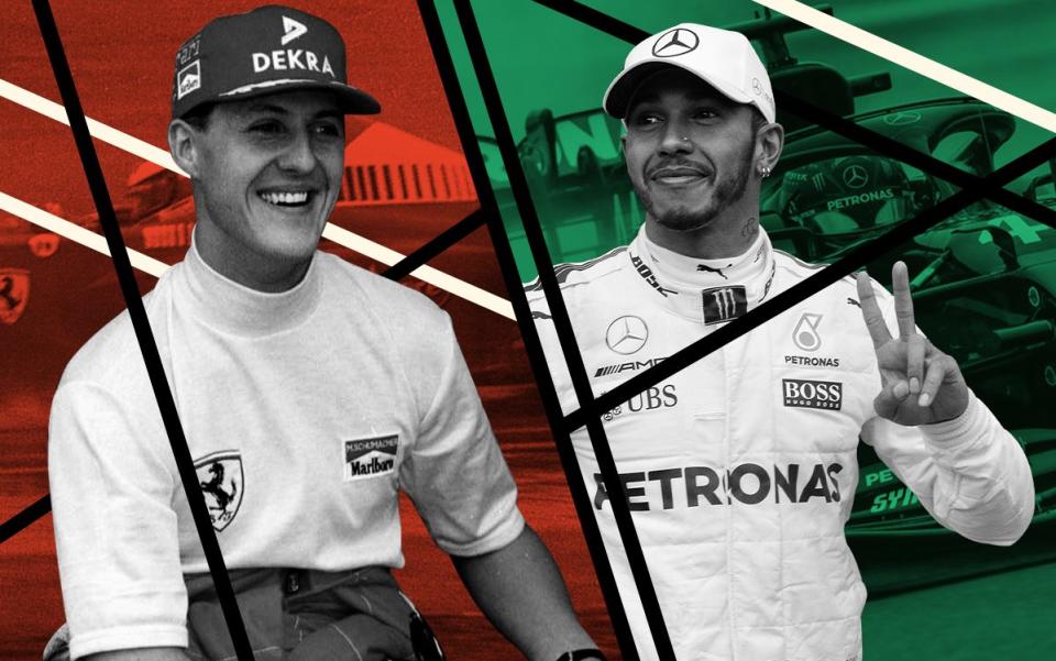 Hamilton v Schumacher composite graphic